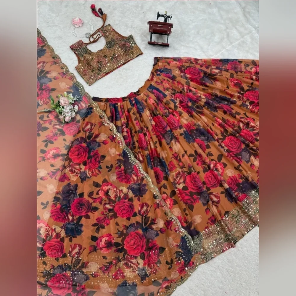 Tabby Organza Lehenga Choli Digital Print Sequin Embroidery - Picture 3 of 4